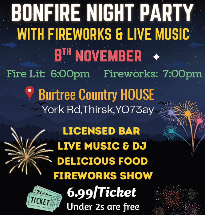 Bonfire night, live music in Thirsk